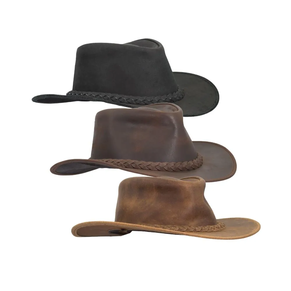 【H】値段交渉は金額提示でお願い〜！ ! M.U.L. ブラウン・ブラック Leather Cowhide Outback Brisbane Hat | Walker and Hawkes