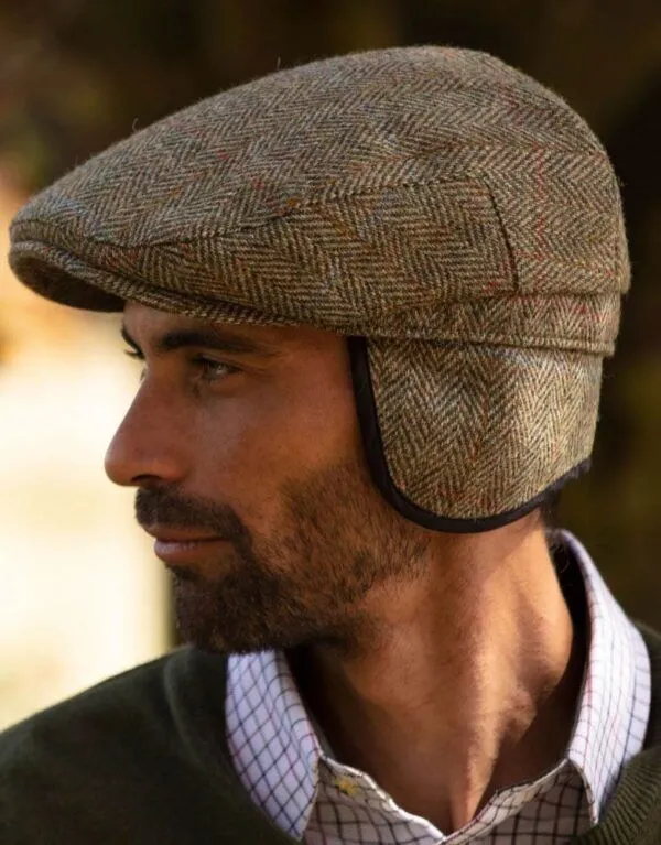 Harris Tweed Edward Flat Cap w/ Foldable Ear Flaps W&H - Main Image