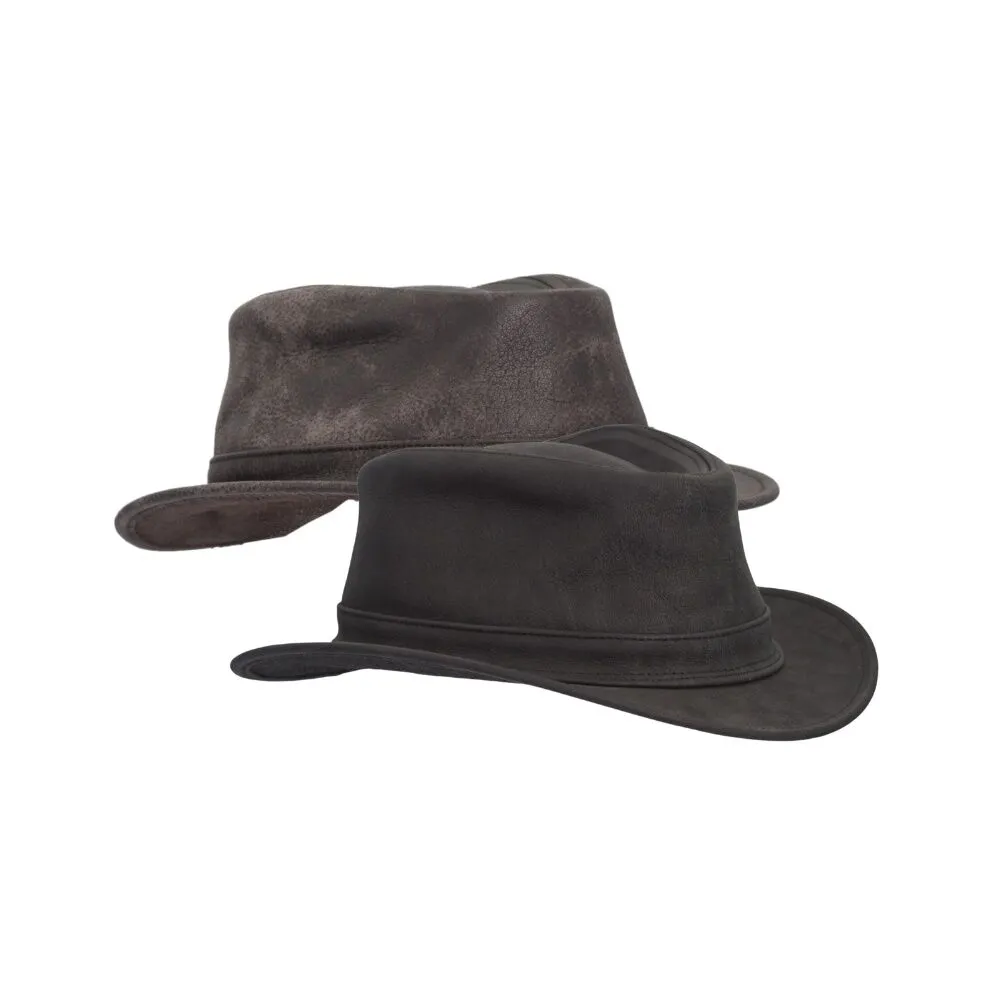 【BREATH】 NEWRICH LEATHER BUCKET HAT Leather Cowhide Weathered Outback Hat | Walker and Hawkes