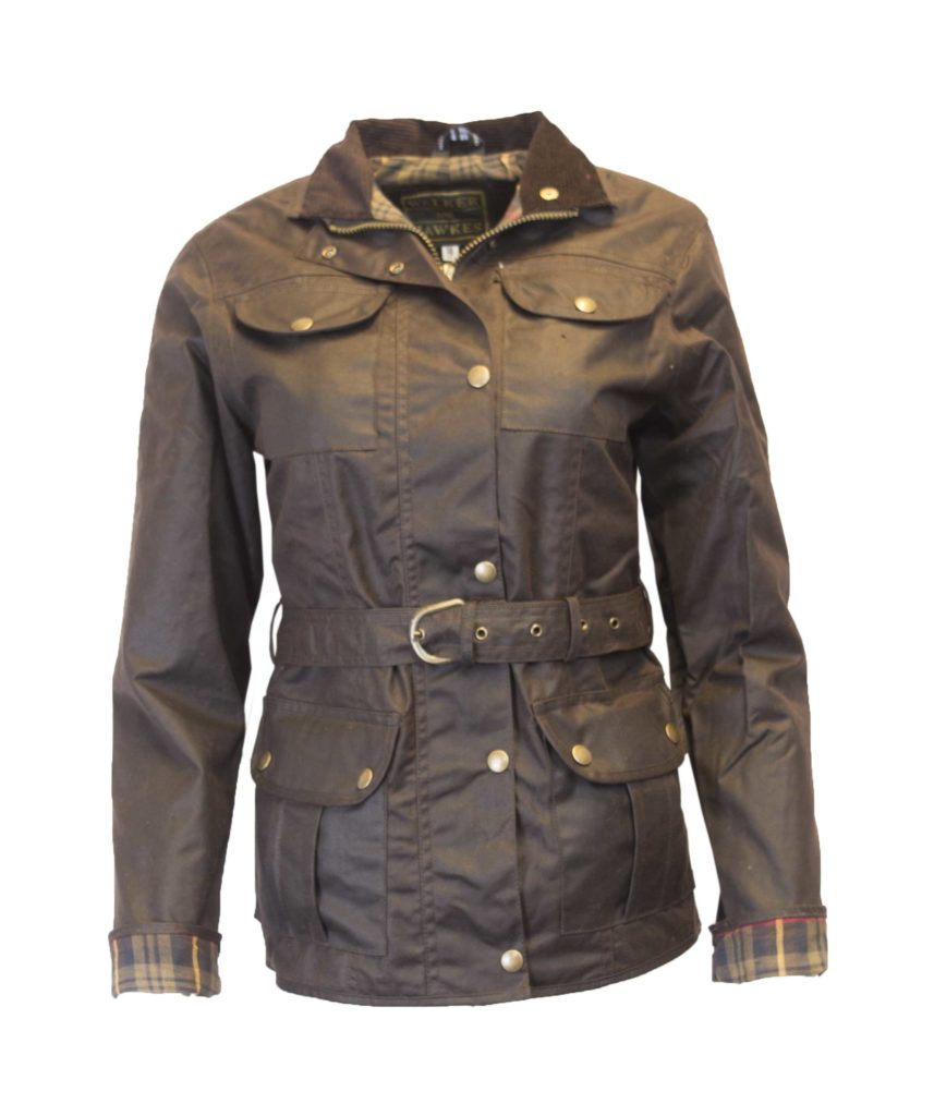 Womens Ladies Country Wear Belted Wax Jacket Waxed Cotton Waterproof Coat Brown 