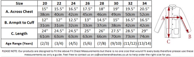 childrens barbour jacket size guide