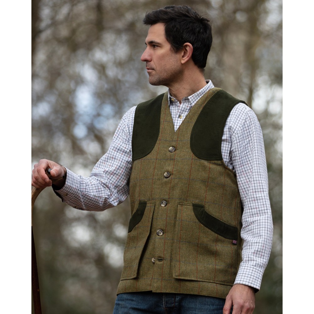 derby tweed winston waistcoat forest green model