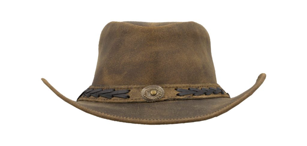 Walker and Hawkes Leather Cowhide Outback Antique Hat 