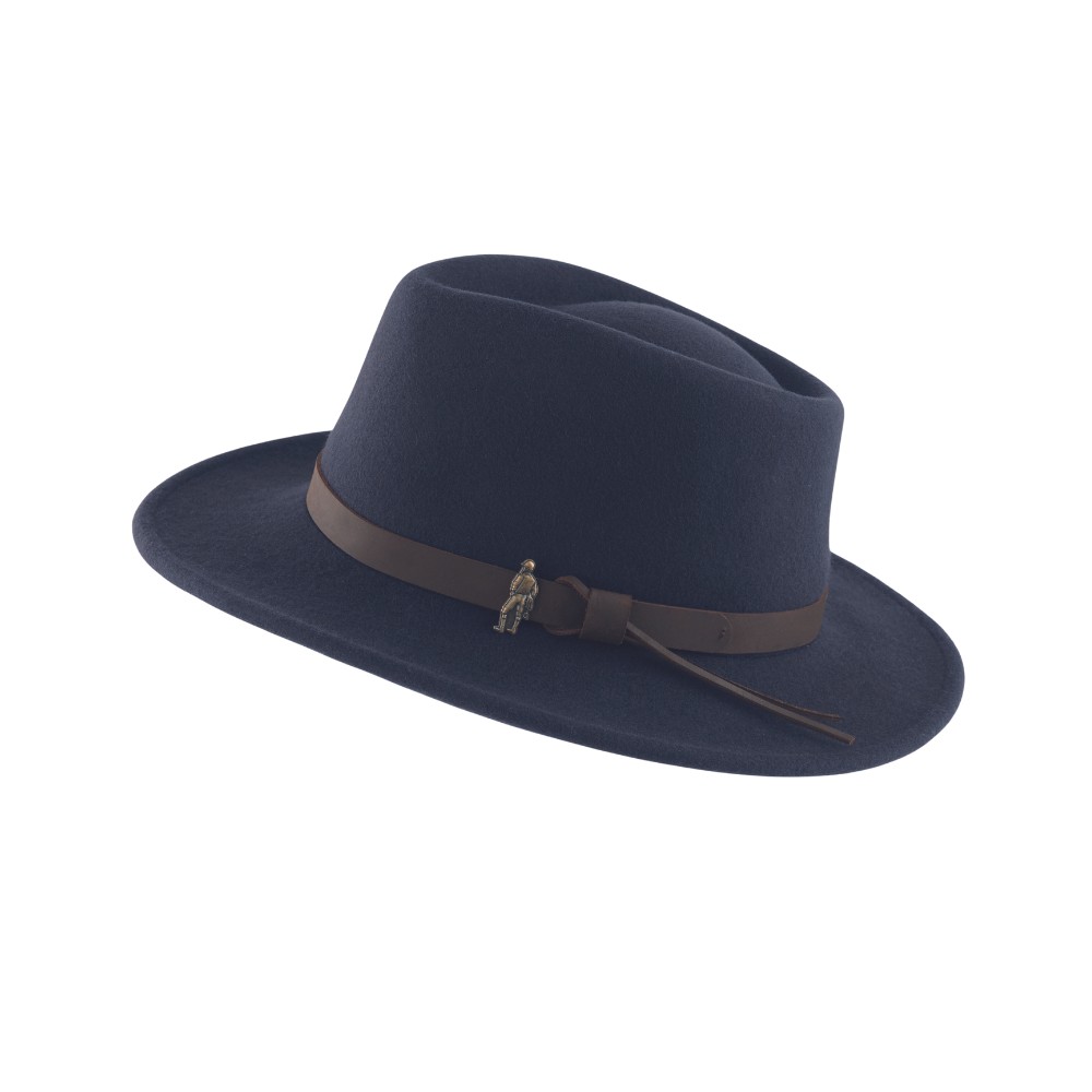 Cut out image of the Walker & Hawkes Boston Wool Felt Hat in dark blue.