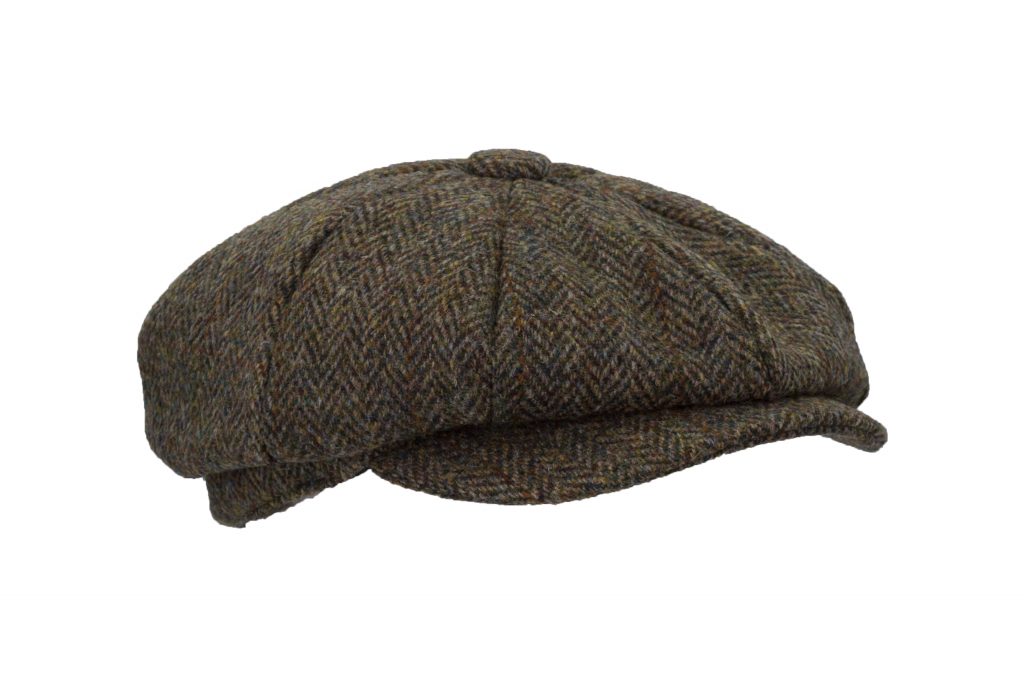 Hats of London Mens Newsboy Cap 8 Panel Olive Check Baker Boy Flat Cap with Snap Button at The Front