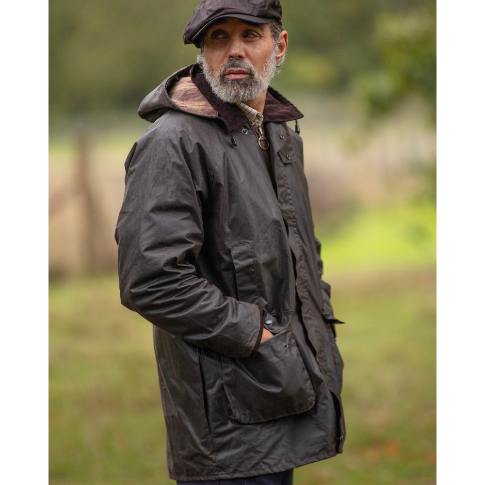 model picture of mens cupra wax poacher jacket in brown