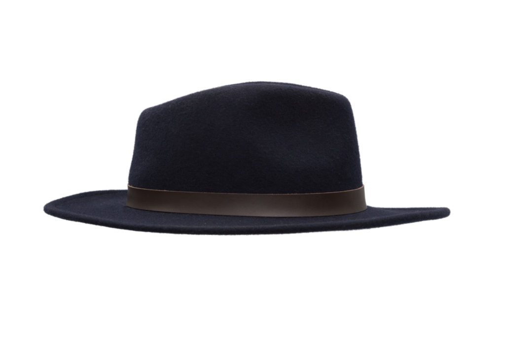 fedora crushable felt hat with leather trim and feather