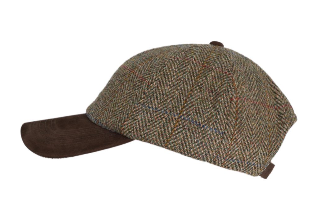 harris tweed leather peak baseball cap