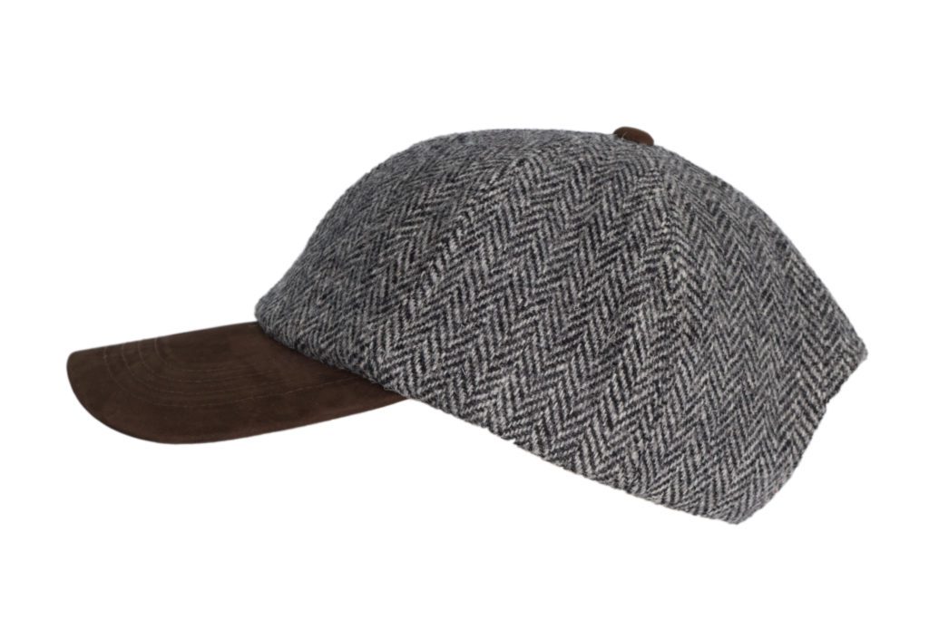 harris tweed leather peak baseball cap