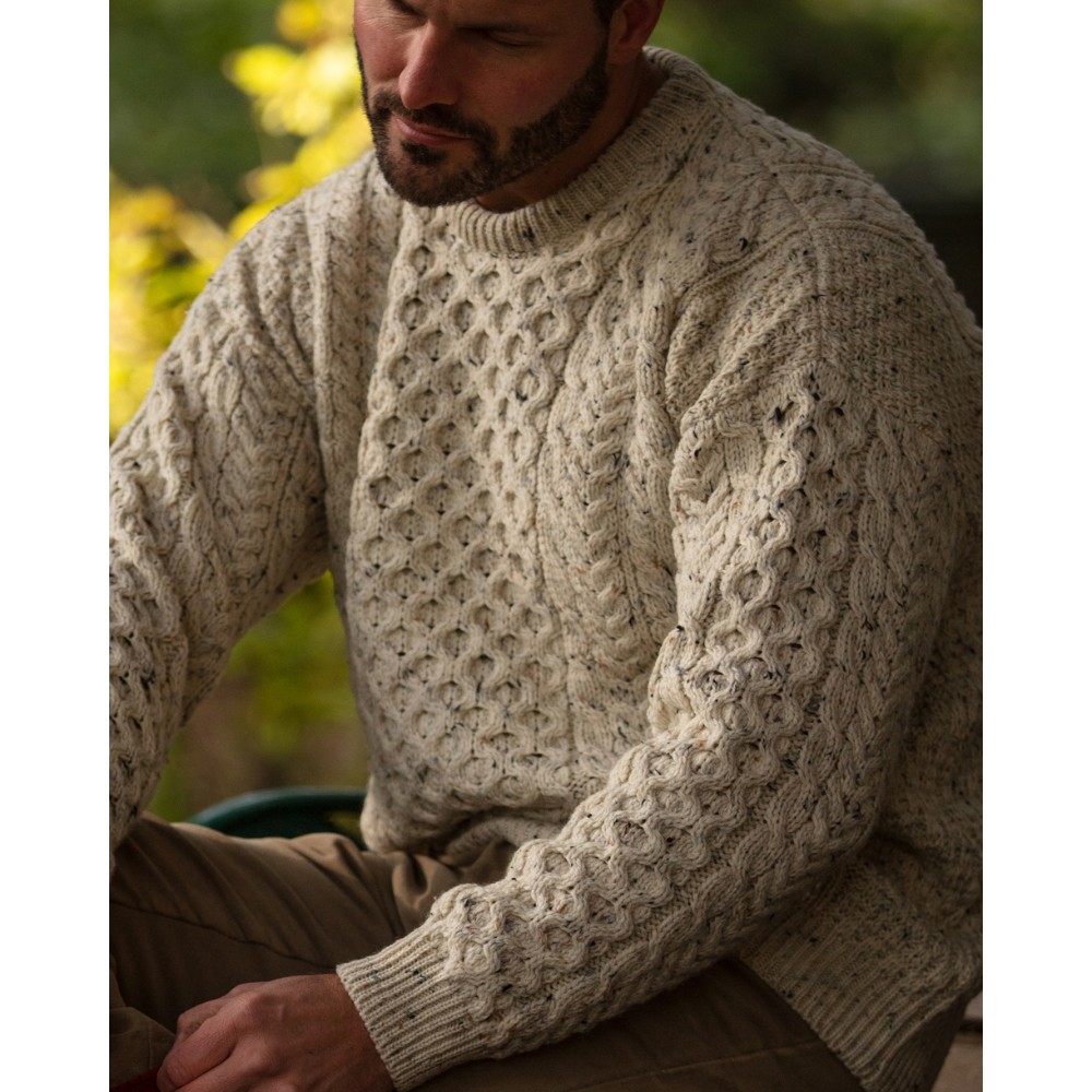 Men's Cable Knit Cardigan - Merino Wool Aran Sweater