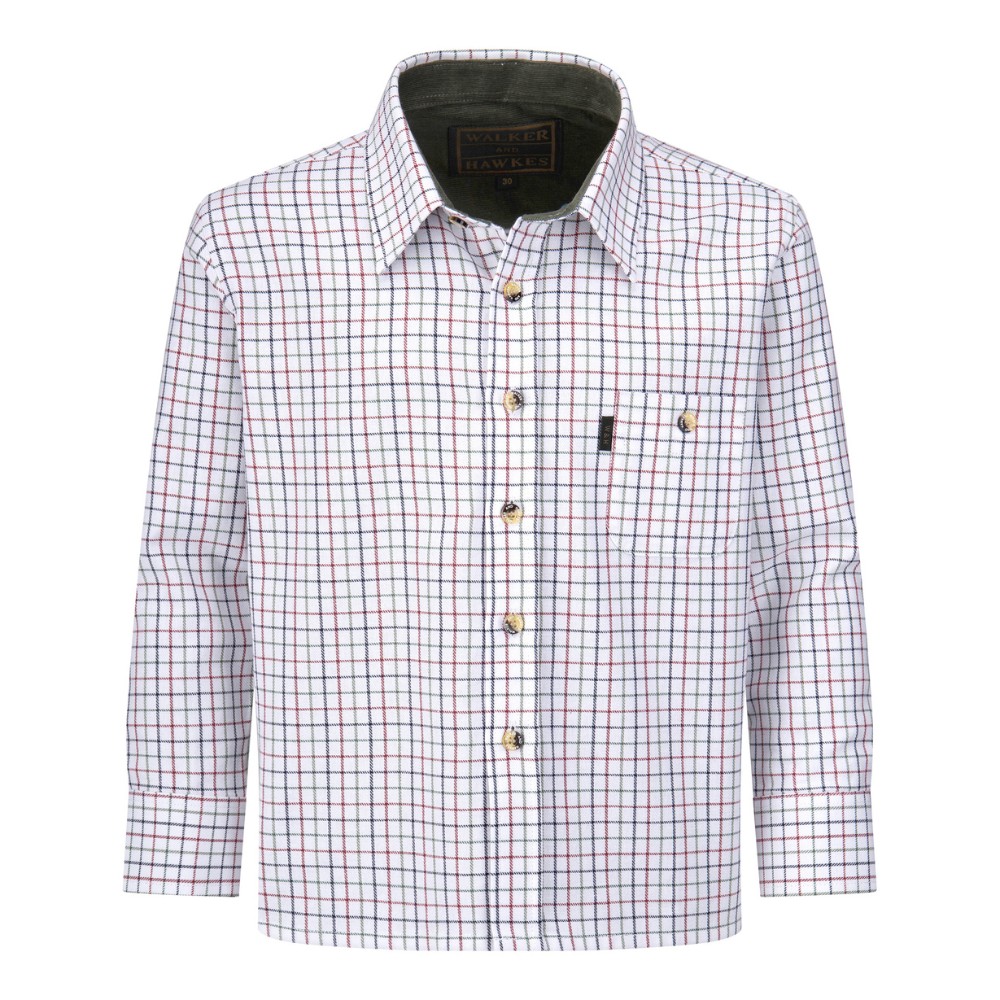 Full length photo of Mickleton Country Shirt with blue and red checked lines.