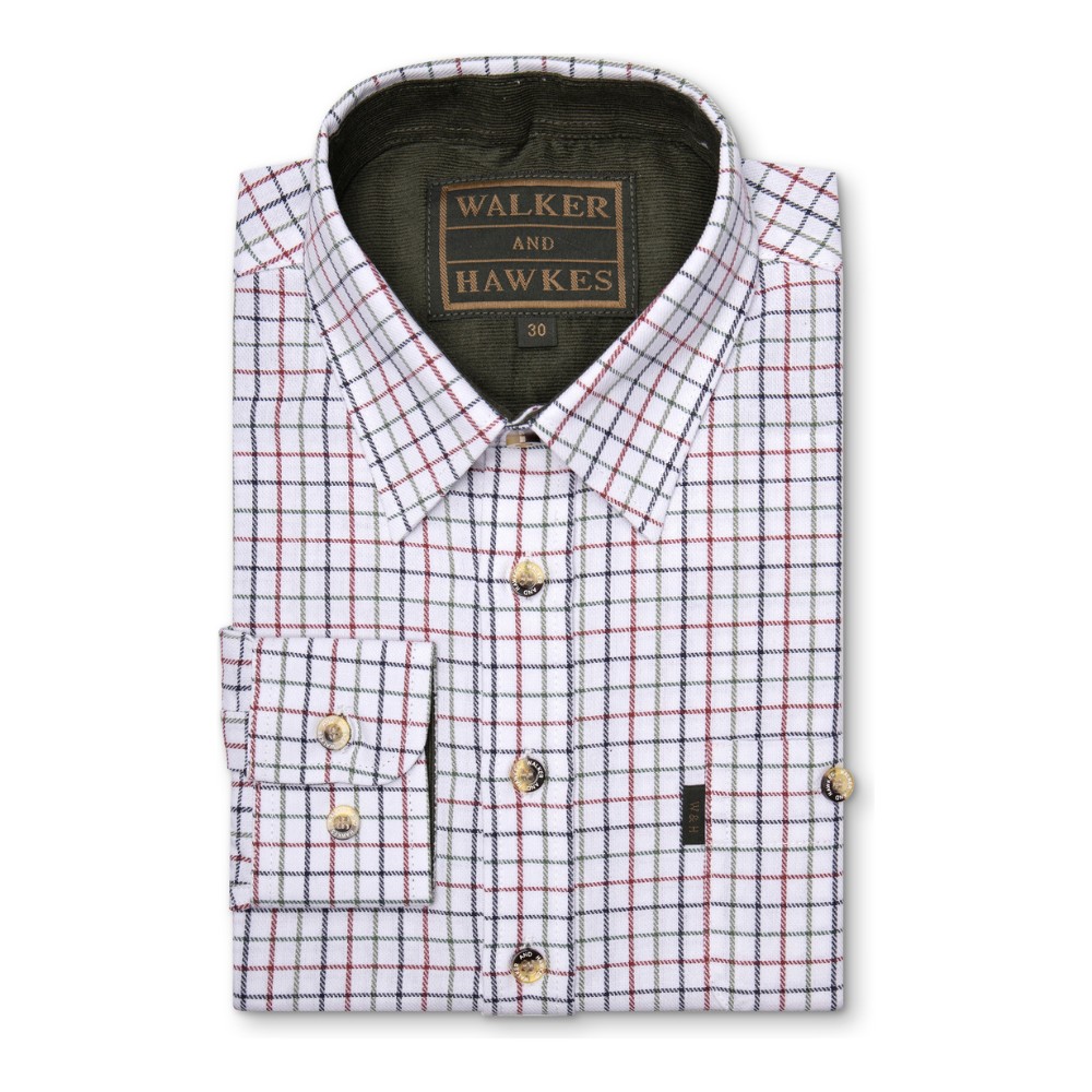 Folded up Mickleton Country Shirt with blue and red checked lines.