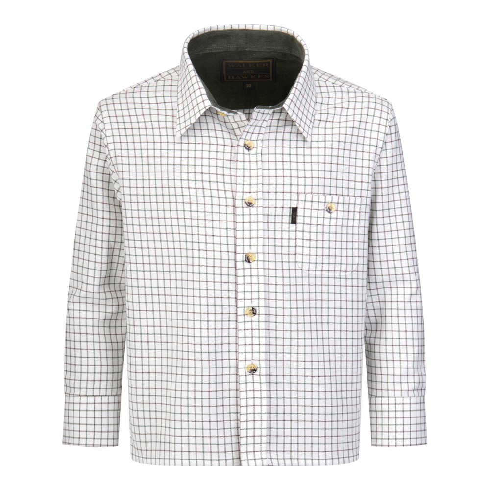 Full length photo of Mickleton Country Shirt with green and brown checked lines.
