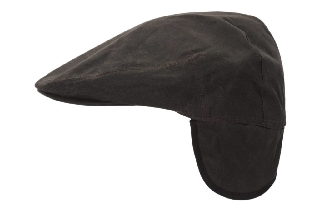 wax trapper flat cap with ear flaps