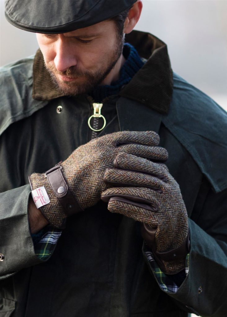 harris tweed gloves with wax cape jacket