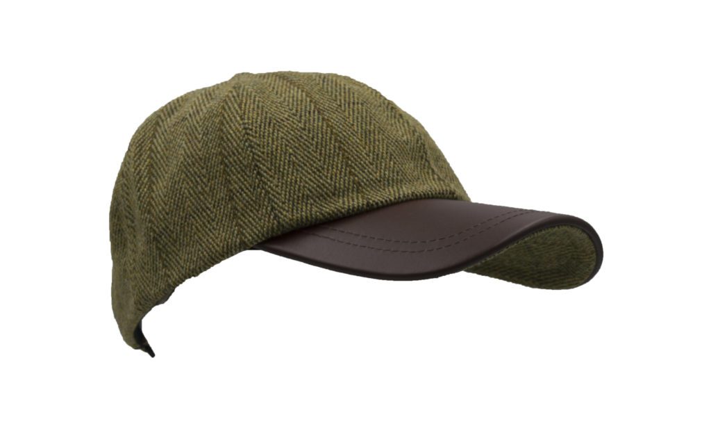 Tweed & Leather Baseball Skip Cap Hat Light Sage Hunting/ Shooting Dark Tweed 