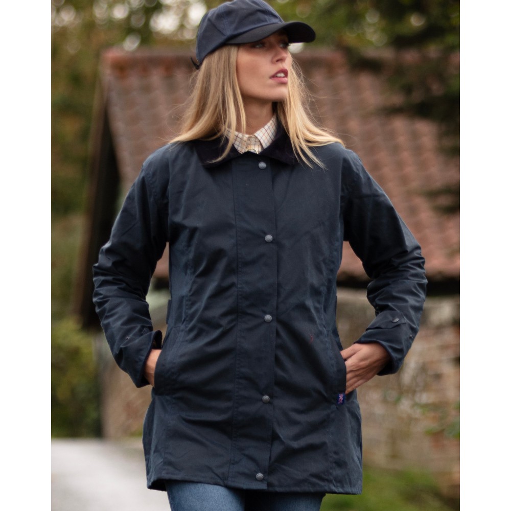 model picture of ladies wax victoria jacket in navy