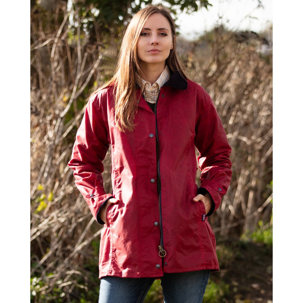 model picture of ladies wax victoria jacket in red