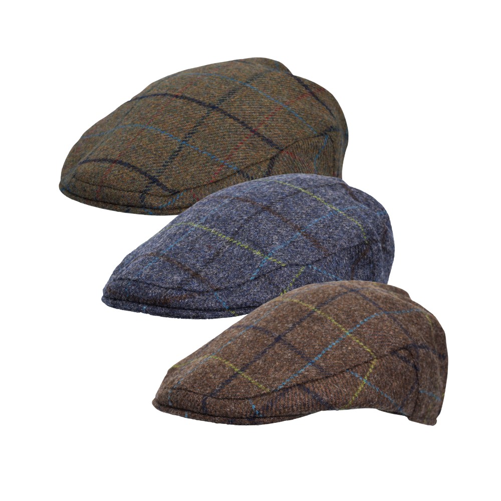 Complete range of the Walker & Hawkes Alfred cap, available in green, navy and brown.