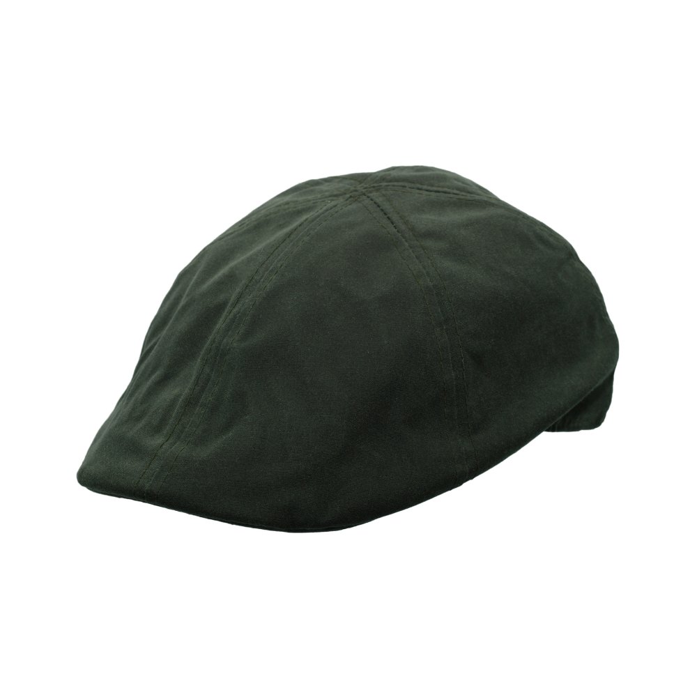 Cut-out photo showing two-thirds view of the Walker & Hawkes Bernard cap in olive.