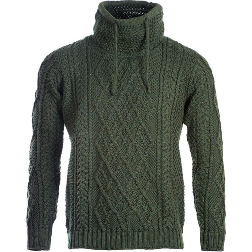 Cut-out photo showing the front of the Walker & Hawkes Men's Merino Wool Blackburne jumper in dark forest.