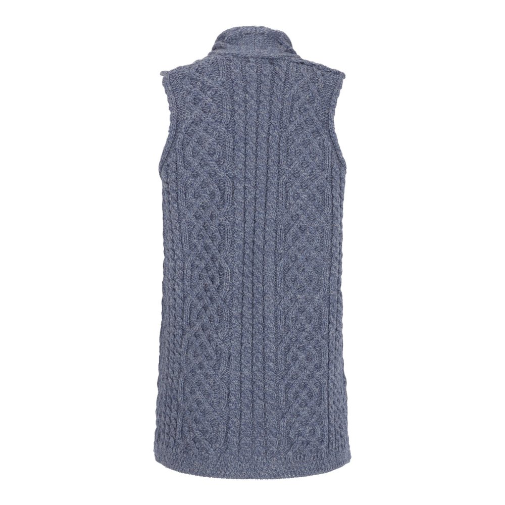 Cut-out photo showing the rear of the Walker & Hawkes Donna jumper in sky blue.