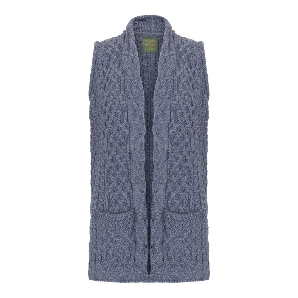 Cut-out photo showing the front of the Walker & Hawkes Donna jumper in sky blue.