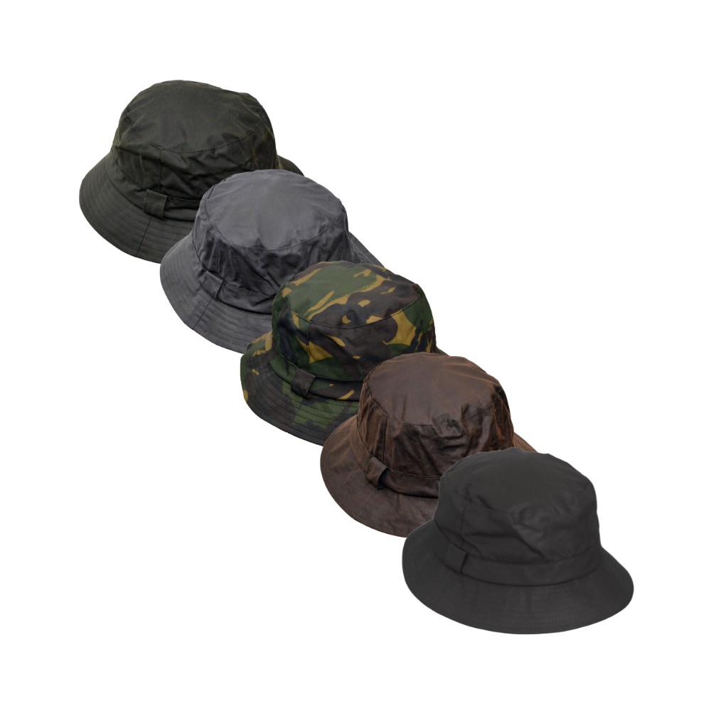 Complete range of Walker & Hawkes Hanford bucket hats.