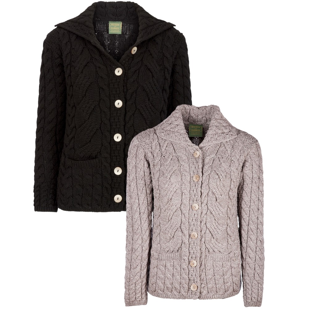 Selection of Walker & Hawkes Harrison cardigans in black and marble grey.