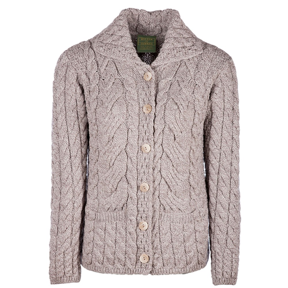 Cut-out photo showing the front of the Walker & Hawkes Harrison cardigan in marble grey.