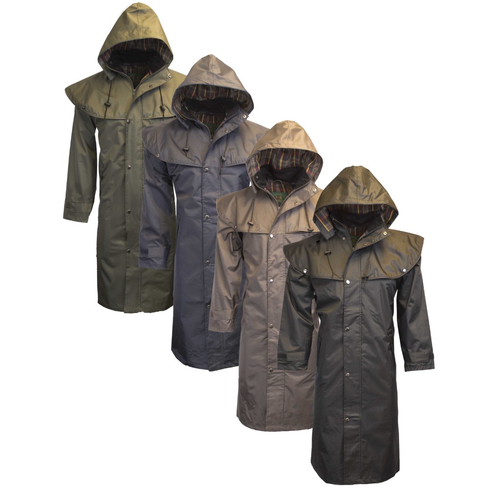 Complete range of the Walker & Hawkes Midland cape coat, available in olive, navy, brown and black.