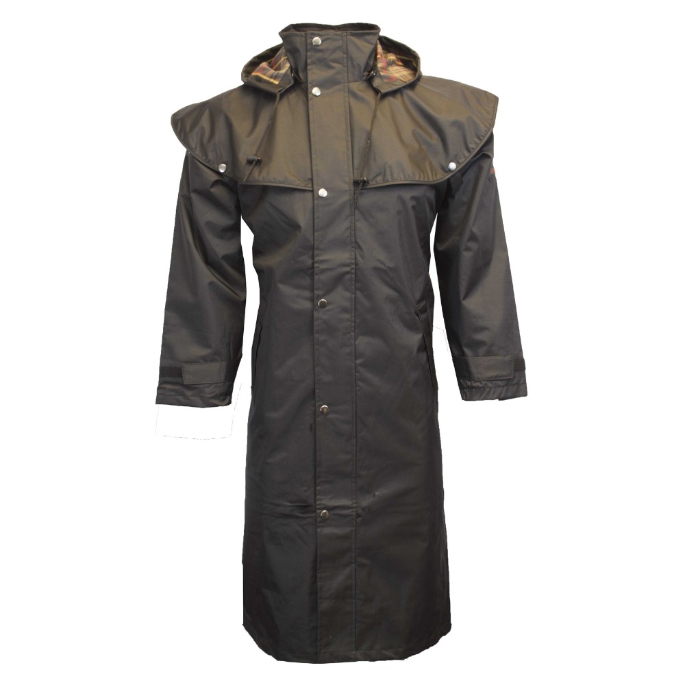 Cut-out photo showing the front of the Walker & Hawkes Midland cape coat in black.