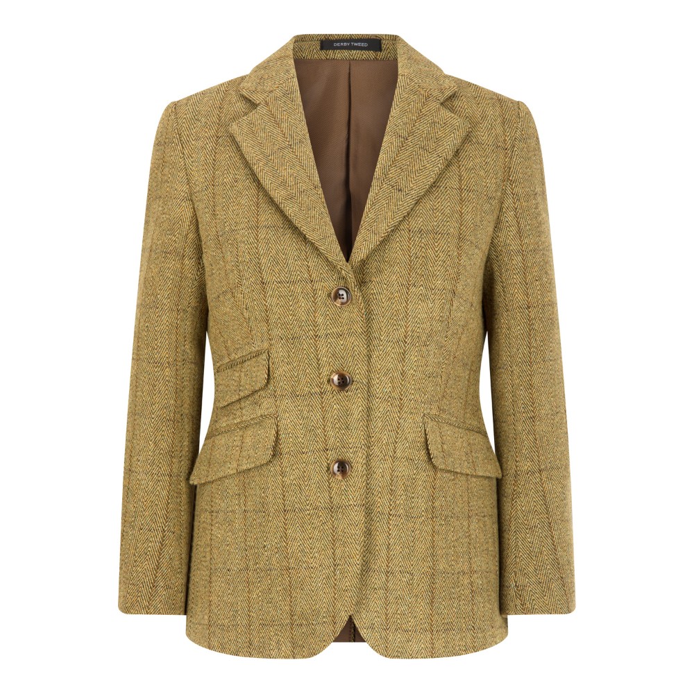 Cut out photo of the front of the Walker & Hawkes Mayland blazer in light sage.