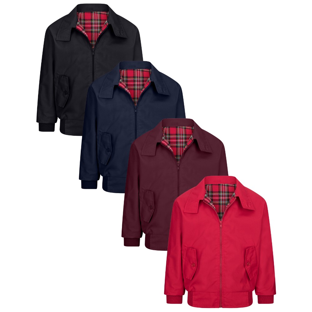 Full range of the Walker & Hawkes Harrington jackets, available in black, blue, wine and red.