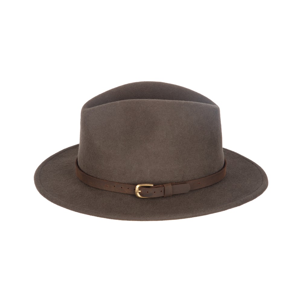 Cut out side view photo of the Walker & Hawkes Wool Felt Dalby Outback Hat in brown.