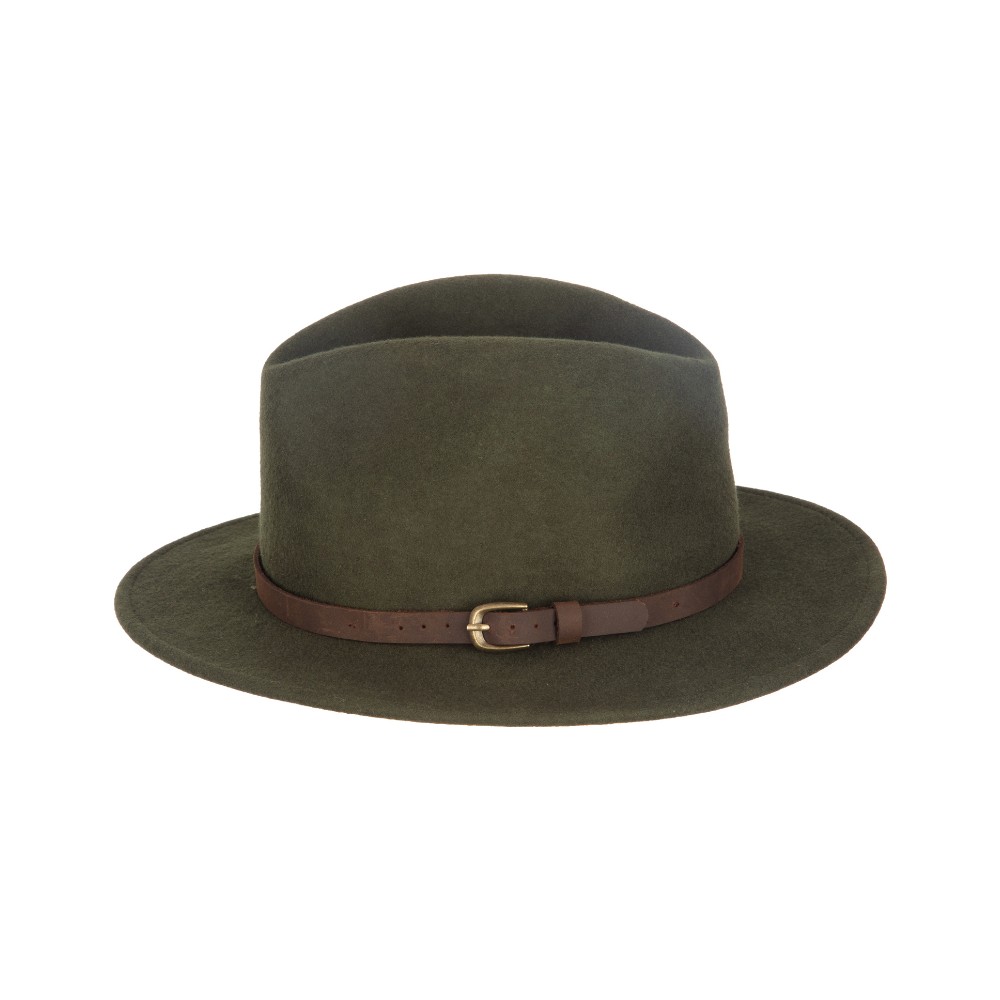 Cut out side view photo of the Walker & Hawkes Wool Felt Dalby Outback Hat in olive.