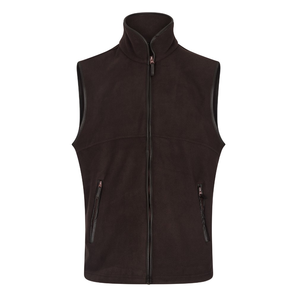 Cut out photo showing the front of the Walker & Hawkes Hampton gilet in brown.