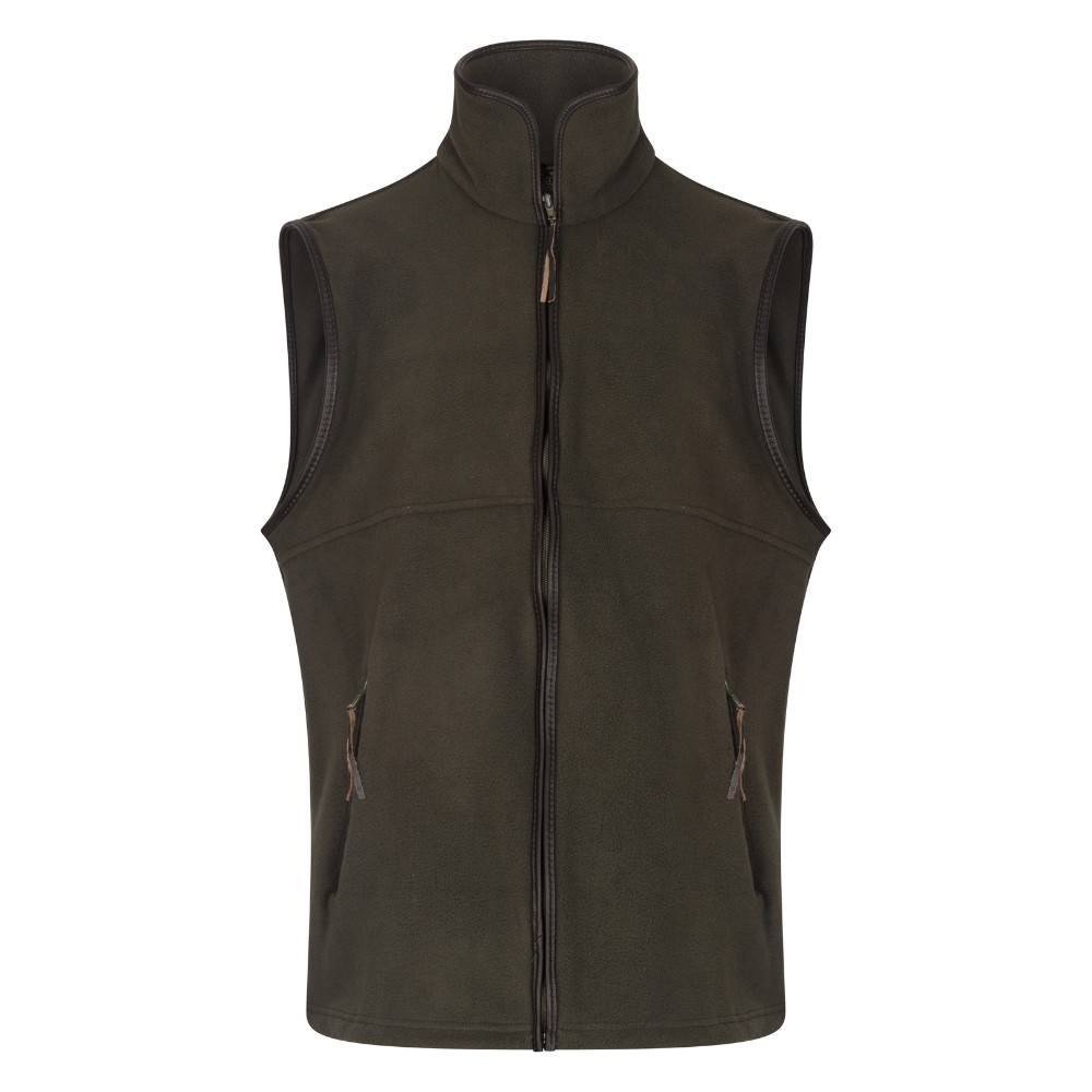 Cut out photo showing the front of the Walker & Hawkes Hampton gilet in olive.