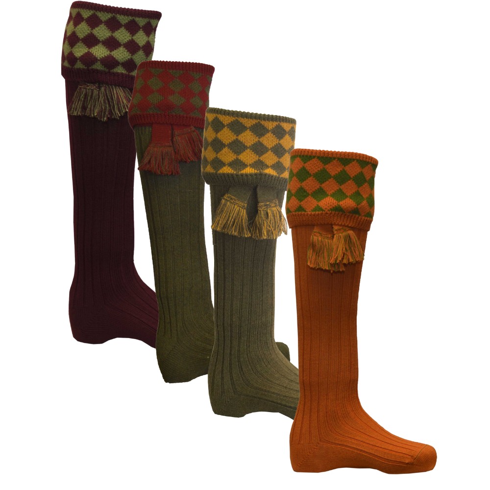 Men's Merino Wool Chessboard Shooting Socks w/ Garter Ties