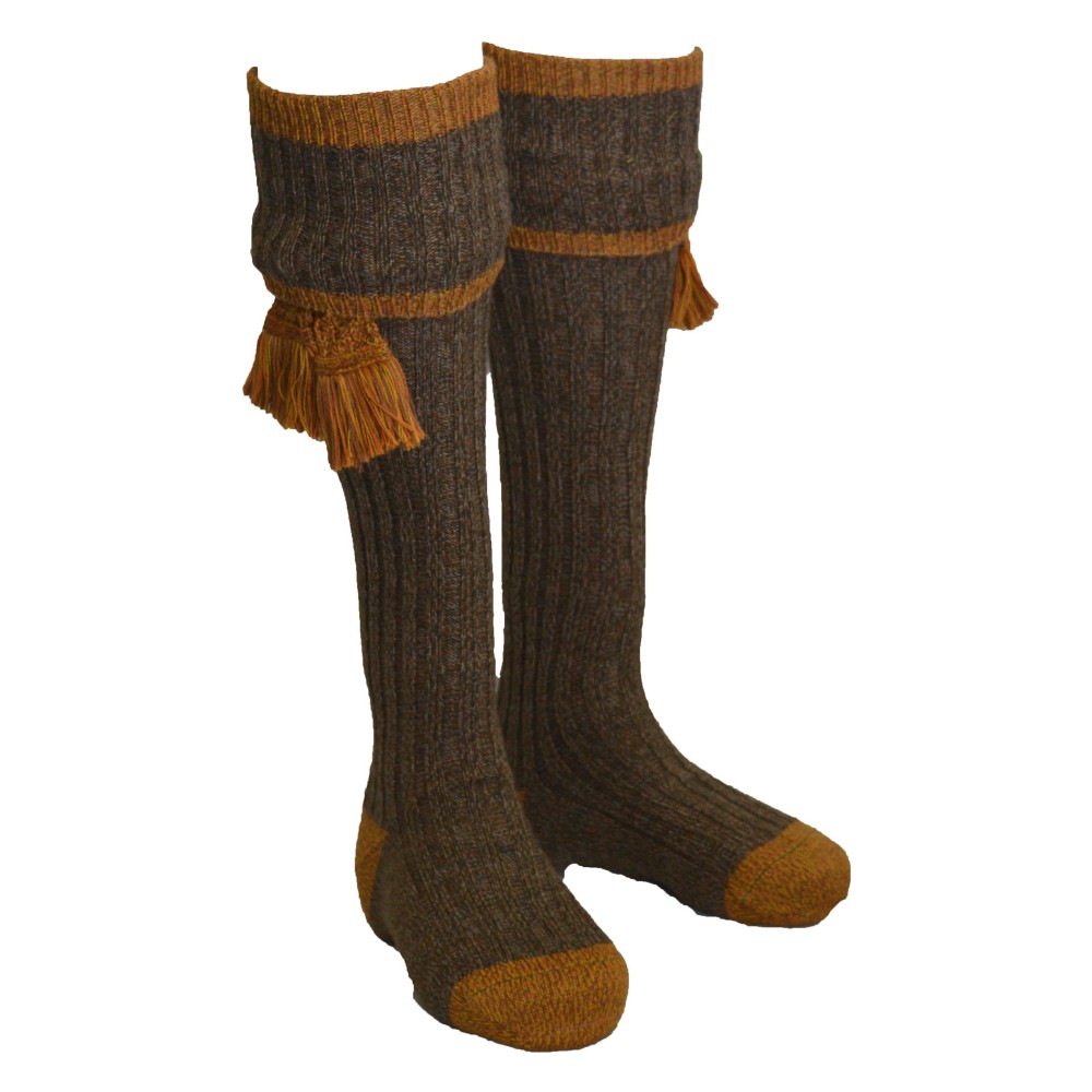 Cut out of a pair of Mens' Merino Wool Kyle Shooting socks with garter ties, in Highfell.