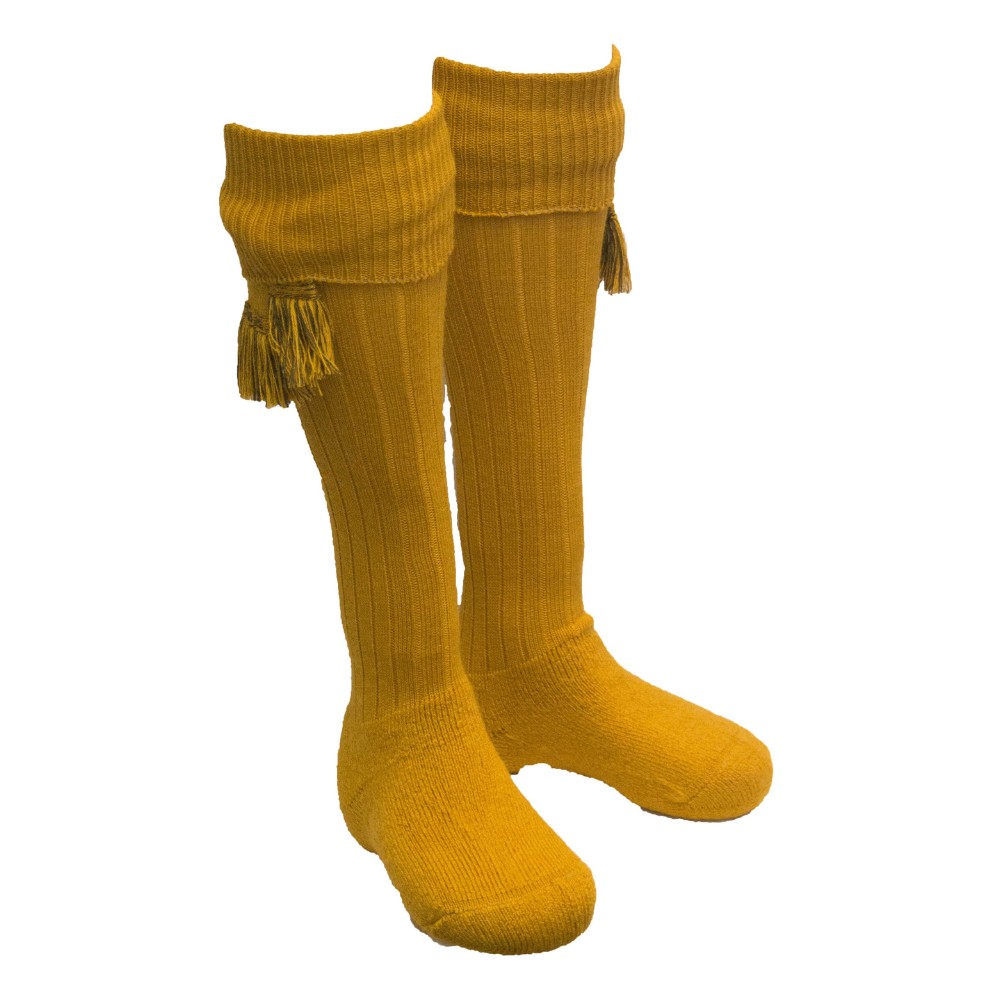 Cut out of a pair of Walker & Hawkes Scarba socks in new mustard.